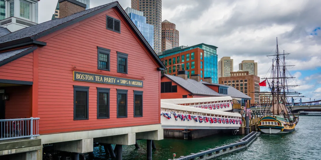 Historic brick buildings and modern skyscrapers in Boston, USA.