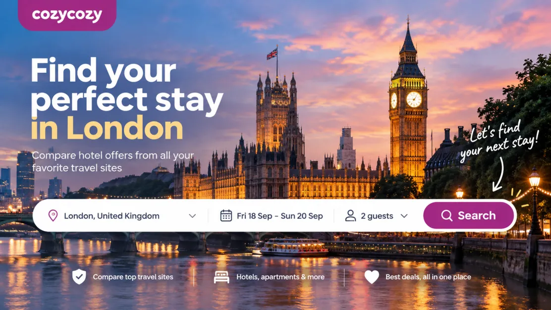 cozycozy hotel search in London with Big Ben and the Houses of Parliament