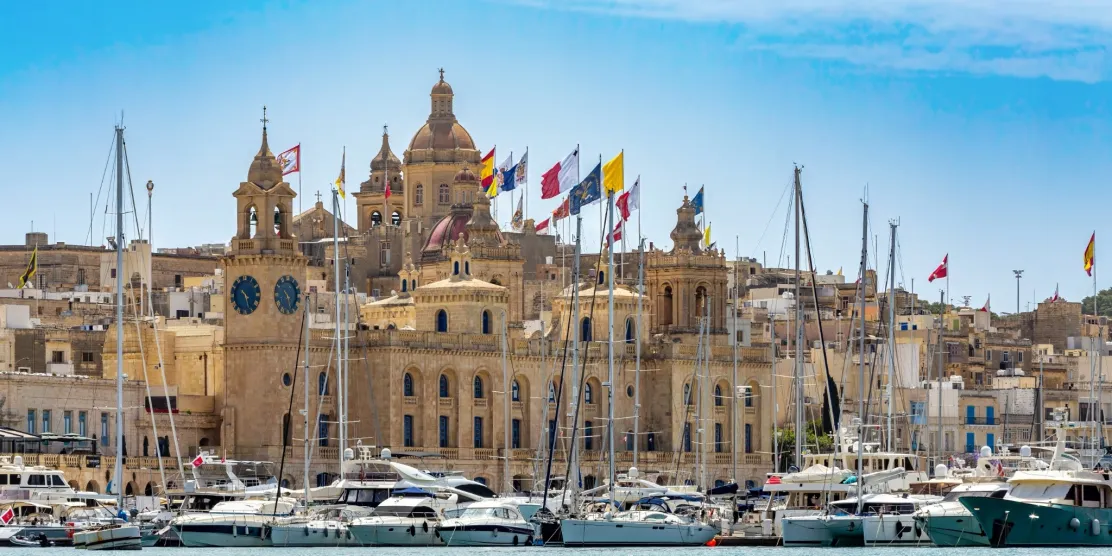 Historic waterfront and marina in Malta in December