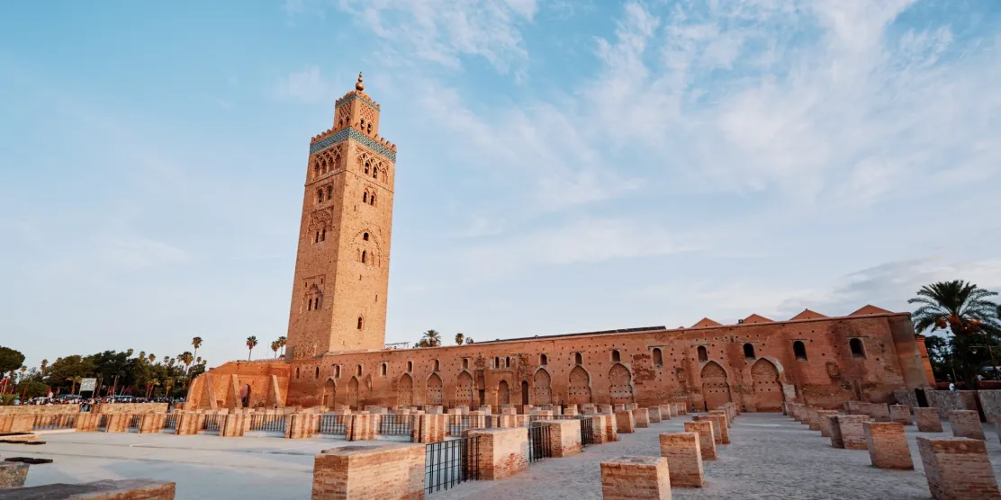 Koutoubia Mosque in Marrakech under a blue sky in December